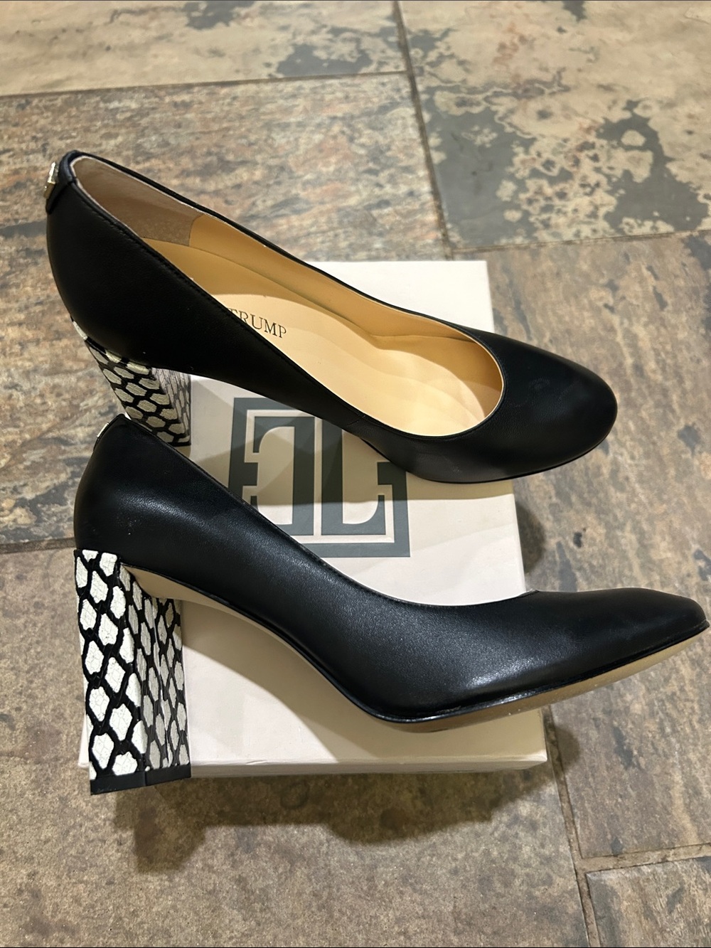 Ivanka Trump Black Pumps with Patterned Block Heel